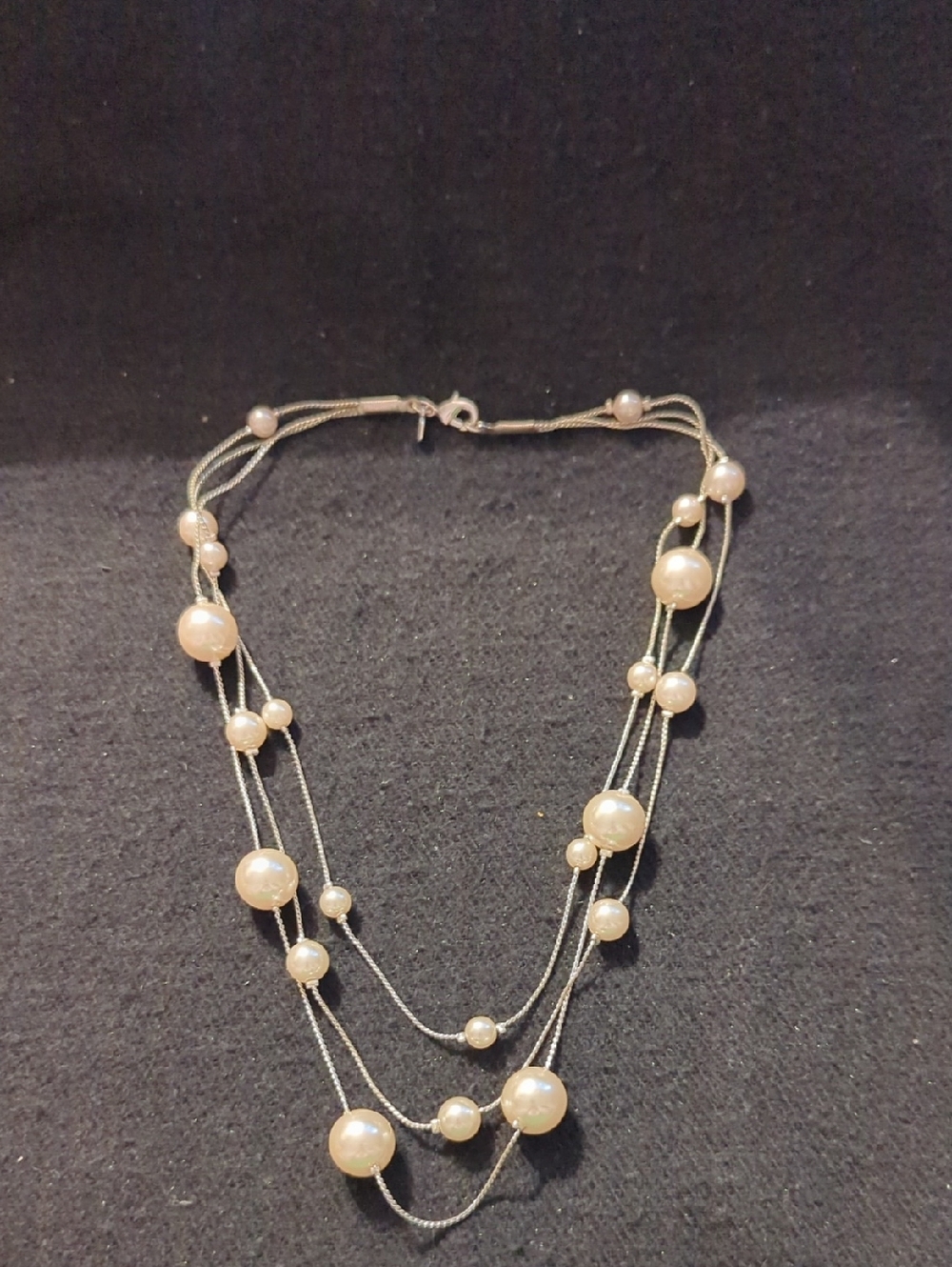RMN Silver Tone Classic White Faux Pearl Layered Statement Necklace